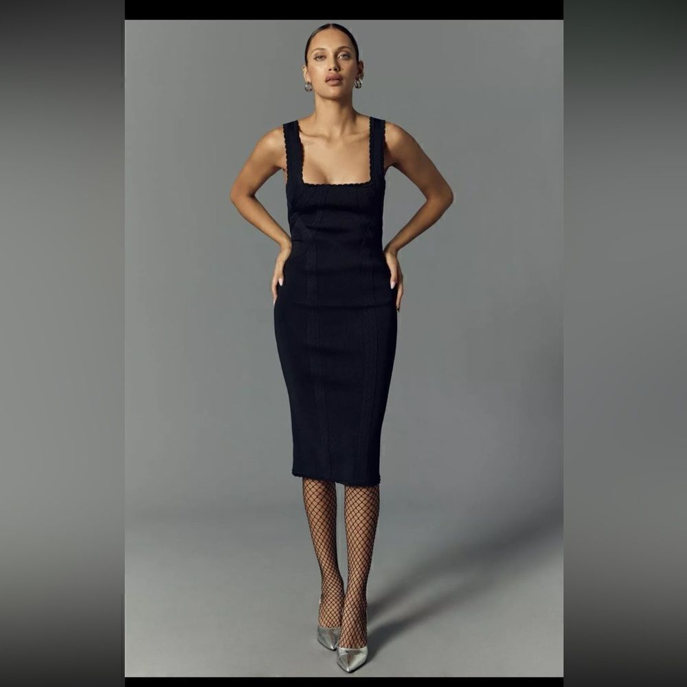 NWT Anthropologie Slim Square Neck Sweater Dress Sleeveless XL BLACK